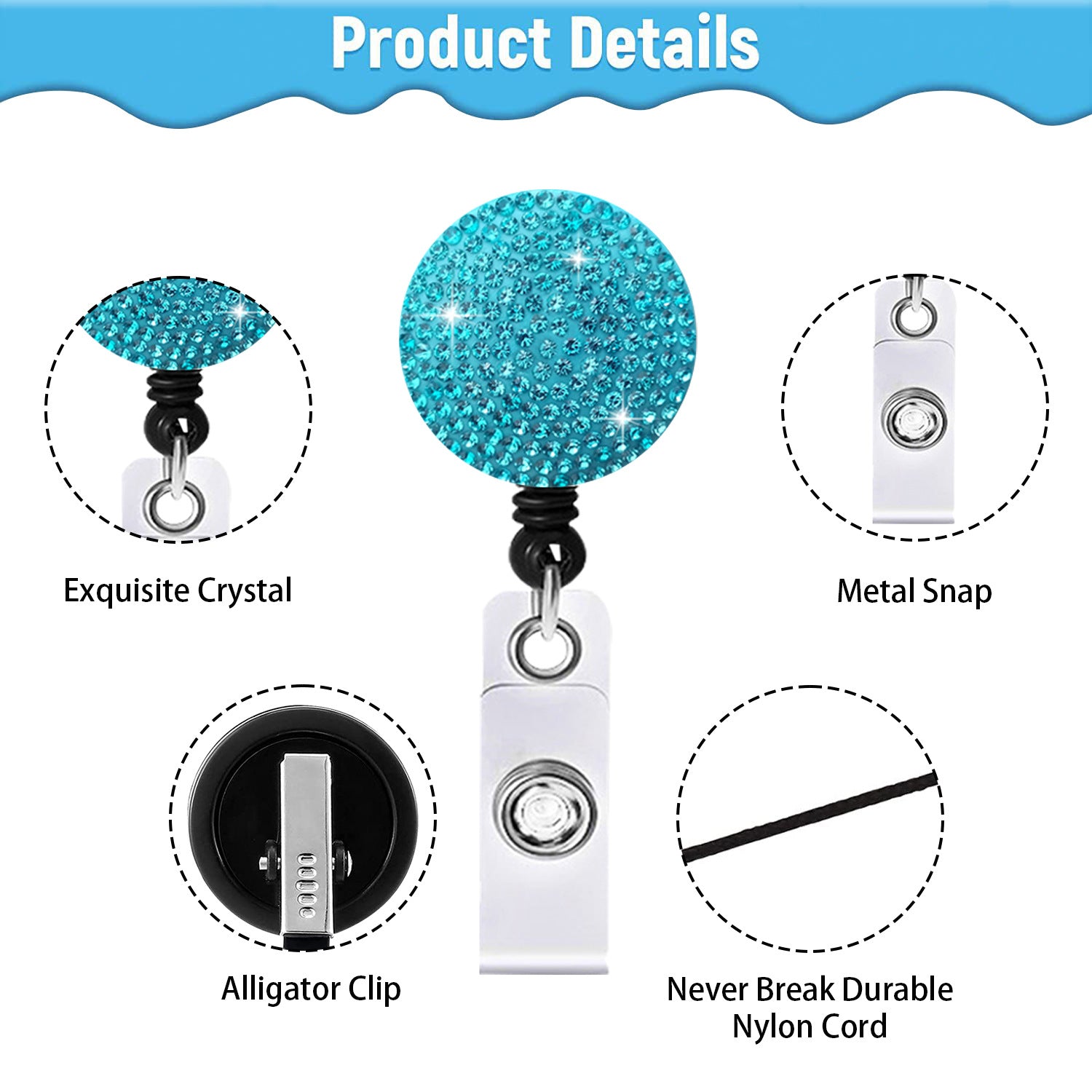 Wholesale Circular Colored Rhinestone Easy To Pull ABS Rotatable Telescopic Keychain